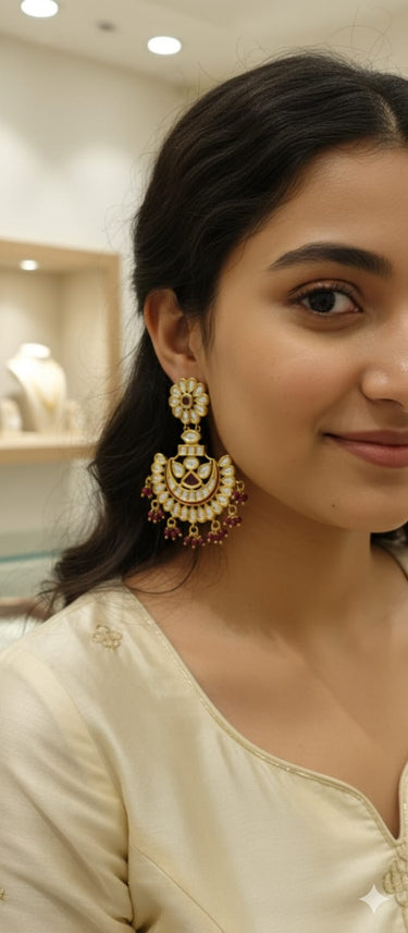 Kundan Ruby Pearl Chandbali Earrings